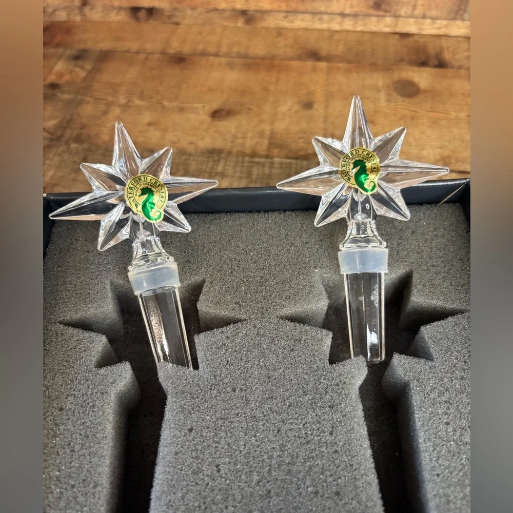 Pair of Waterford Crystal Congratulation Star Wine Bottle Stoppers Gift NIB